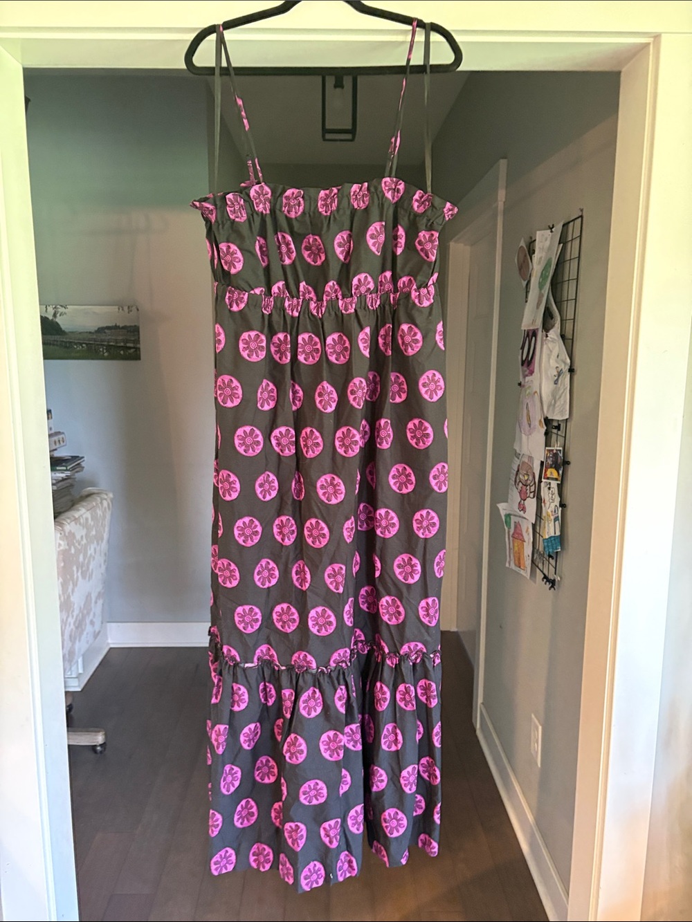 Free People Gray Maxi Dress with Purple Circle Floral Print
